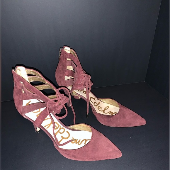 Sam Edelman burgundy/pink zip up and lace up hill/pumps - Picture 1 of 7